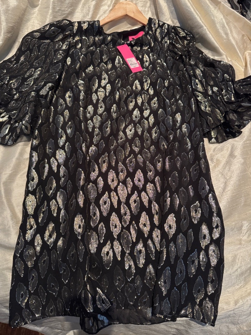 Lilly Pulitzer Black Metallic Leopard-Print Ruffle Sleeve Tunic Dress